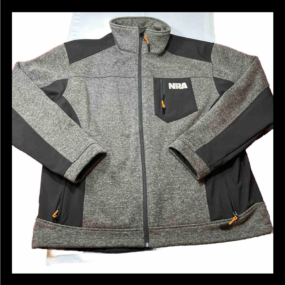 NRA GRAY Black JACKET men LARGE National Rifle Assoc Tactical Soft Shell Pocket